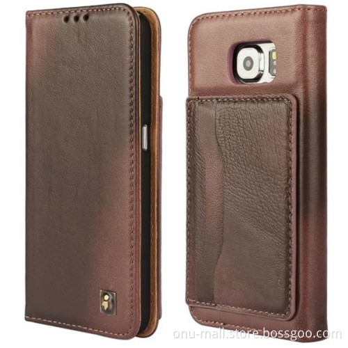 With Card Slots on the Back Lambskin Wallet Style Genuine Leather Case for Samsung Galaxy S6 Cover